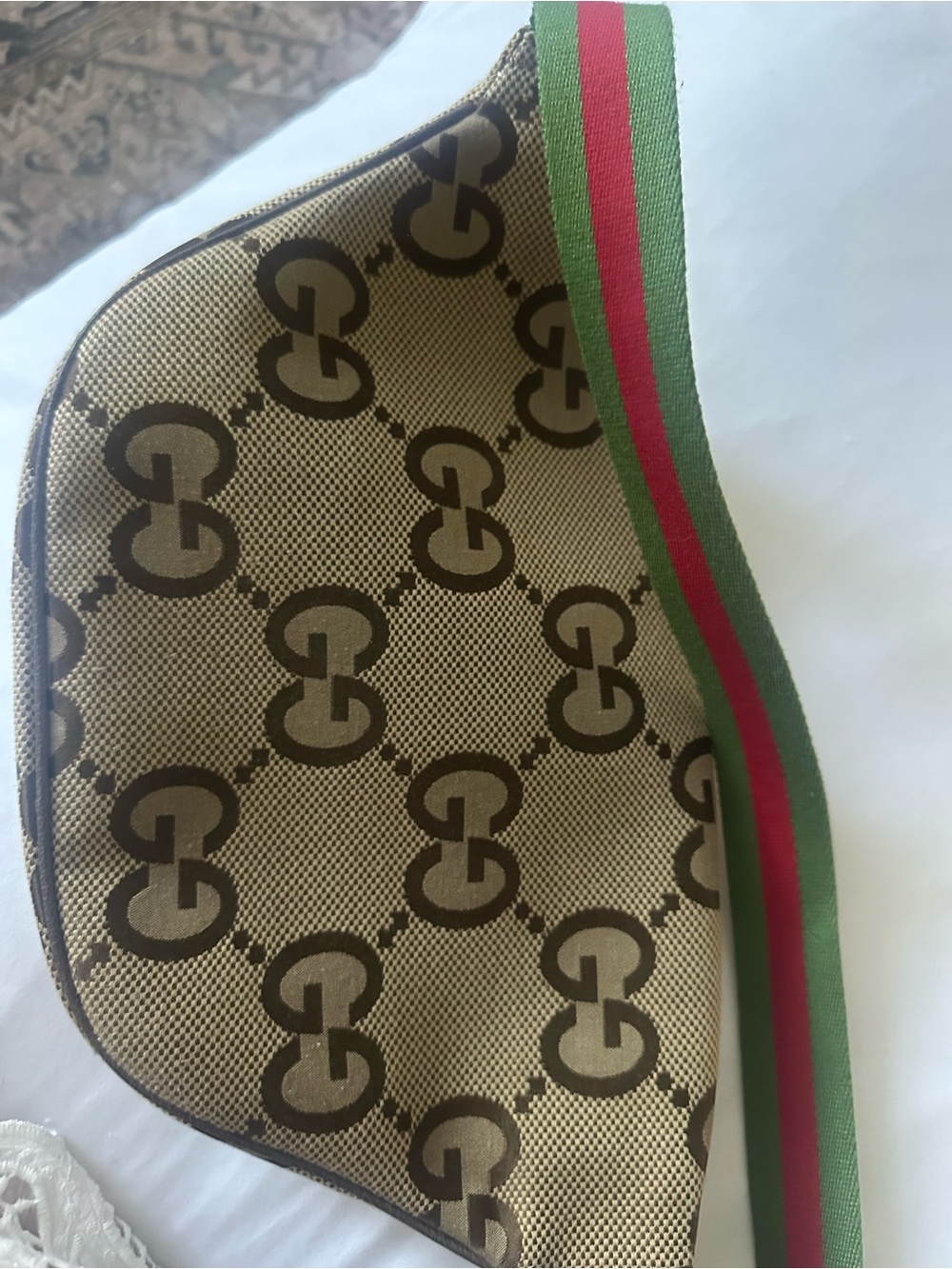 Fashion bag in Tan Monogram Crossbody Bag with Green & Red Stripe